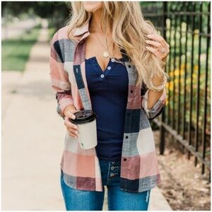 ADORA M woman casual transitional long sleeve wardrobe staple button down top